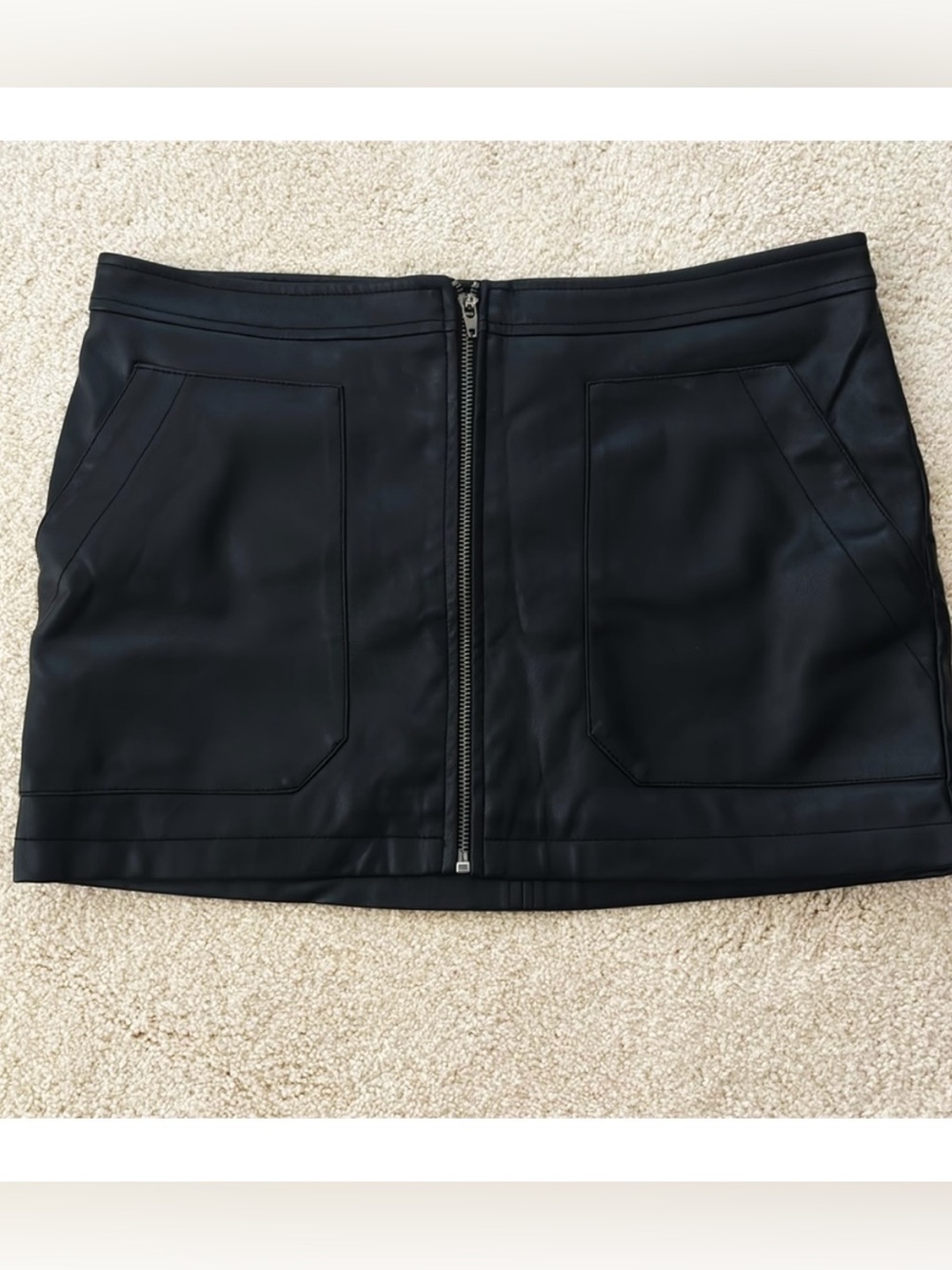 Free People Black Faux Leather Mini Skirt Full Zipper Size 10